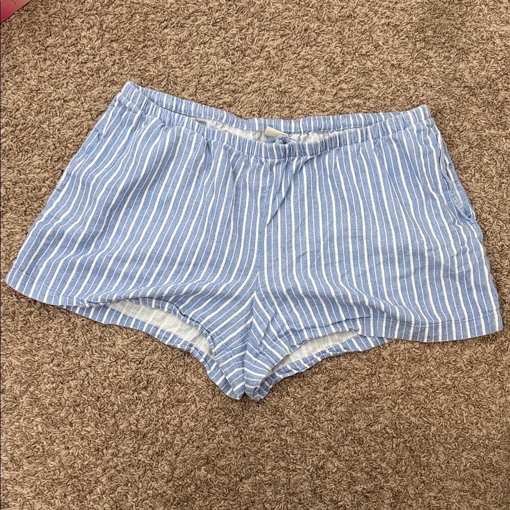 a new day Light Blue Striped Linen Blend Shorts XL